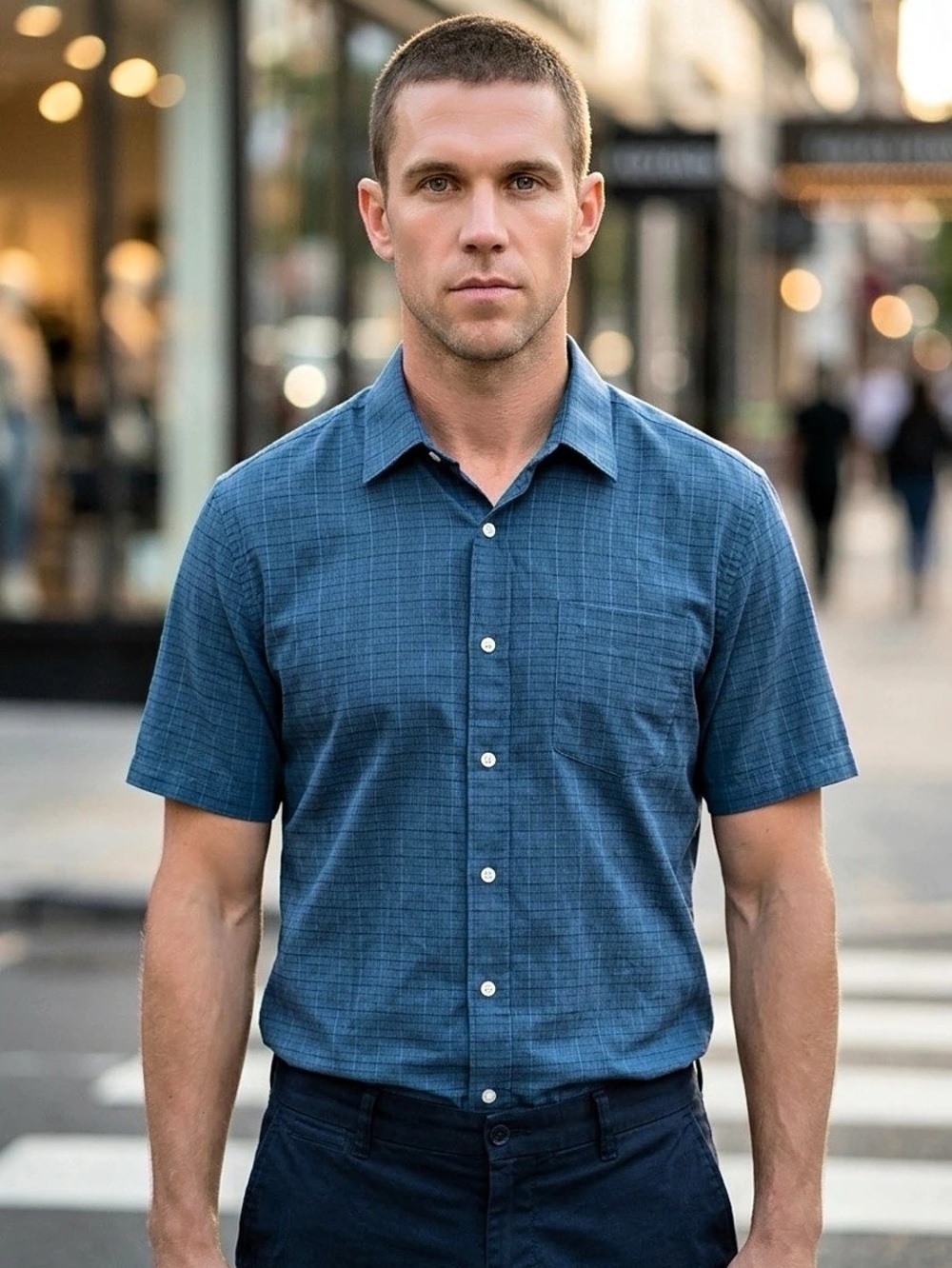 Clover Men's Blue Short Sleeve Button Down